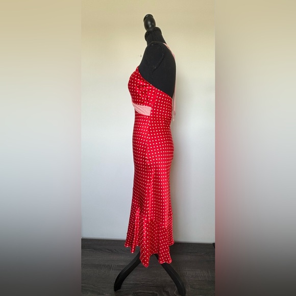 New Poleci Vintage Silk Women’s Slip On Neck Tie Red Polka Dot Dress Size 8 - Picture 5 of 16